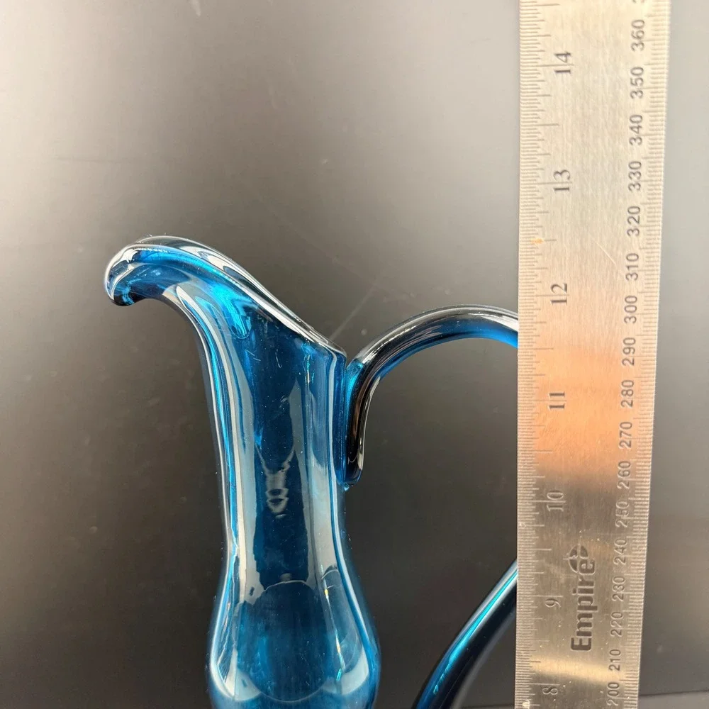 Vintage Blue Art‎ Glass Pitcher Hand Blown 13